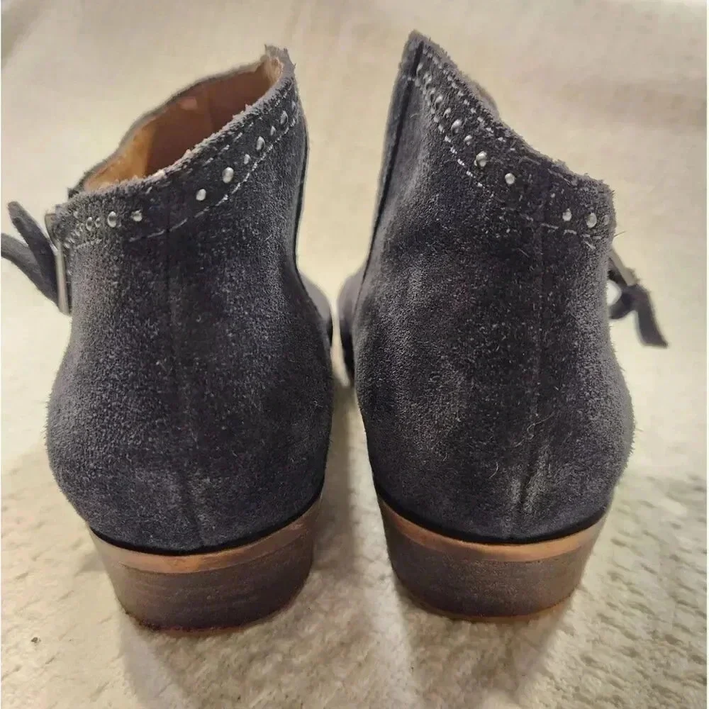 Lucky Brand Benna Black Suede Leather Zip Up Studded Ankle Boots